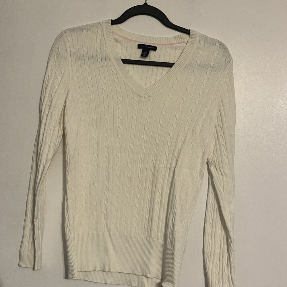 Tommy Hilfiger Women's Size L V-Neck Cream Sweater NWT